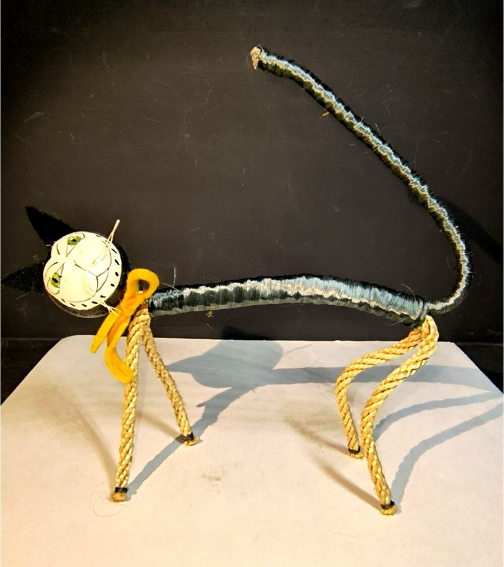 1669.  Unique MCM Hand Crafted Cat Art